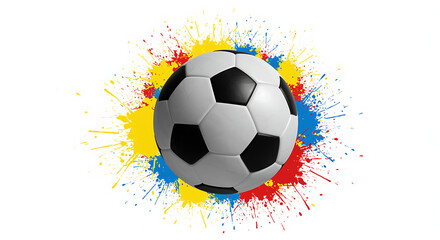 Fototapeta premium Soccer ball with vibrant paint splash creates a dynamic sports-themed artwork for fans and athletes alike