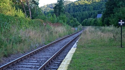 Mountain Rural Area Single Track Train Railway Station Platform