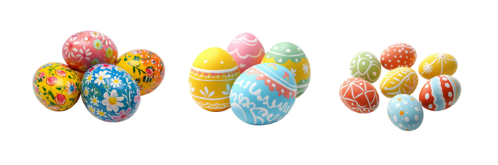 Set of Easter Eggs Isolated on Transparent Background. PNG.