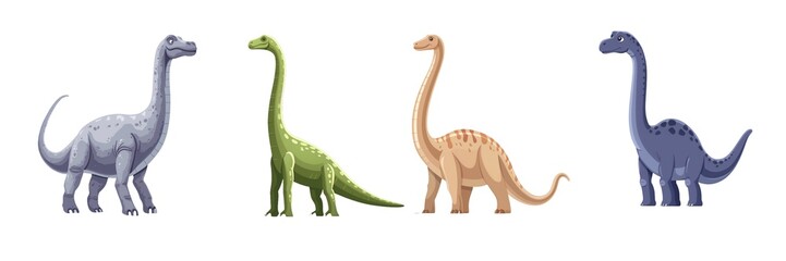 Set of Brachiosaurus Isolated on Transparent Background. PNG.