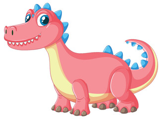 Smiling Cartoon Dinosaur with Blue Spikes on White