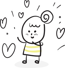 (Heart) hand drawn girl icons. Vector illustration.	