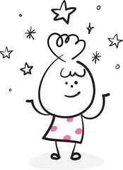 (Star Hope happy) hand drawn girl icons. Vector illustration.	