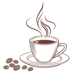 Steaming coffee cup with beans coffee beans hot beverage
