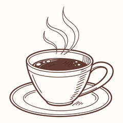 Steaming coffee cup with saucer and abstract steam hot beverage