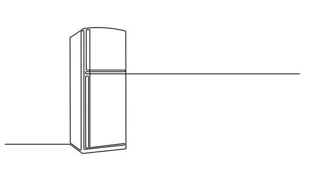 Self drawing line animation Refrigerator continuous one single line drawn concept video, Animation of one single line drawing of luxury two door refrigerator home appliance. Electricity kitchenware .