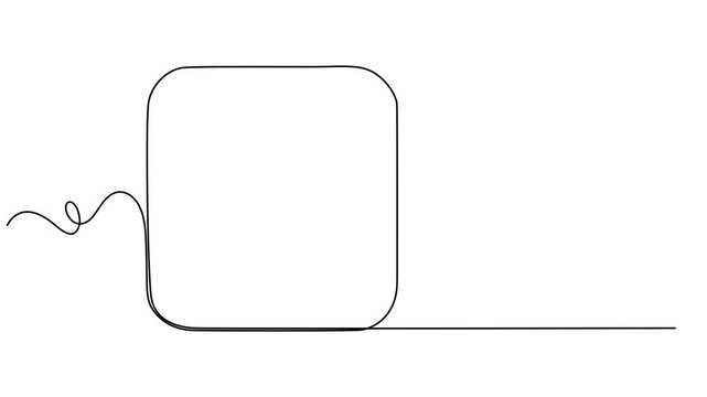 Continuous one line drawing square frame animated, motion in seamless loop on a white background, Full length one line animation, Video. Continuous line drawing of a black square. A sketch of a rectan