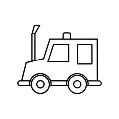 Simple line art icon of a truck with a stack and a light
