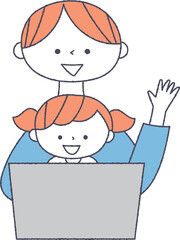 ノートパソコンを見る親子