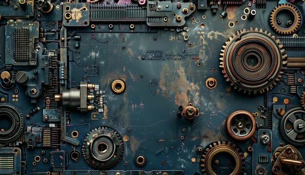 Cyberpunk hacker with steampunk gadgets.