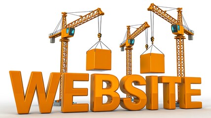 Website under construction concept with cranes building text
