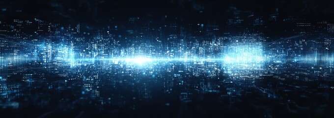 Abstract digital background with glowing blue data and circuitry patterns