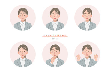 若いビジネスウーマンのアイコンセット