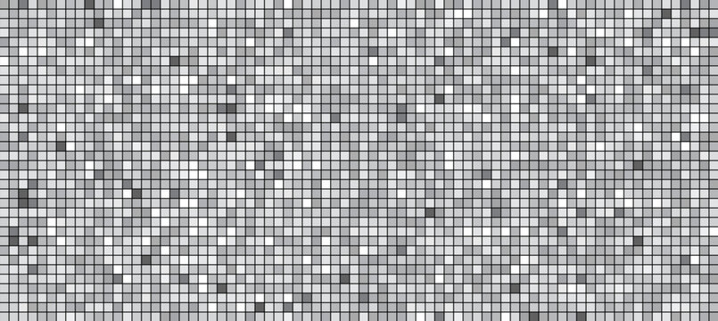 Disco ball silver pattern. Grey square mosaic backdrop. Night club metallic background with mirror foil texture. Vector illustration of vintage abstract shining grayscale halftone wallpaper