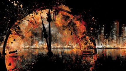 Abstract New Year's Eve Cityscape At Midnight