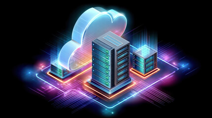 Futuristic cloud backup concept glowing server data center digital storage neon light technology secure network innovation modern infrastructure vibrant color