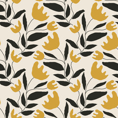 Trendy minimalist seamless botanical pattern with abstract creative hand drawn composition