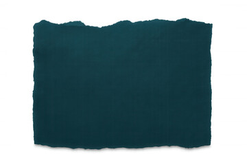 Fototapeta premium Rectangular piece of teal textured paper with torn edges, isolated on a transparent background, providing copy space