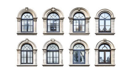 Pack Collection Elegant Arch Windows Architectural Details  Facade Elements set against transparent background