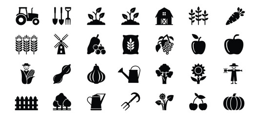 Farming And Agriculture Icons With Tractor Barn Crops And Produce house
