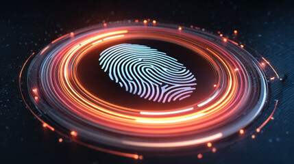 Digital fingerprint biometric security identification technology glowing futuristic abstract authentication cyber