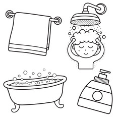 Hand drawn Bathroom Essentials Vector Bundle – Shower, Towel, Soap, Bathtub