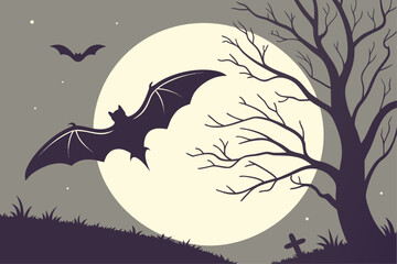 "Halloween Night Bat Shadow Illustration"