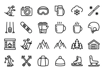 Winter Sports Icons Set Ski Snowboard Skier Snowboarding Mountain vector illustration