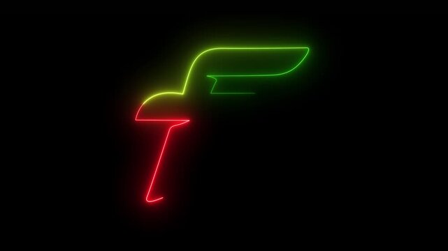 English capital letter F text icon animation glowing neon color education alphabet footages font word template sign symbol on black background