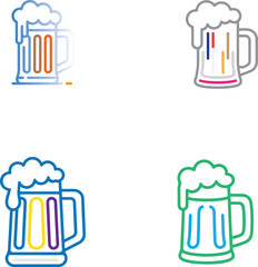 Colorful beer mugs with frothy tops drink beverage
