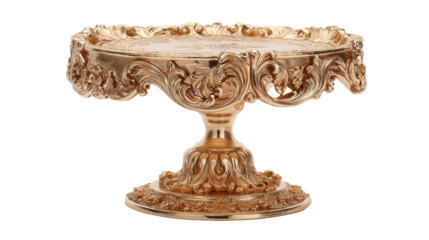 Ornate gold-toned cake stand with detailed carvings