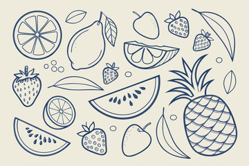 Fototapeta premium Hand Drawn Assortment Of Fruits And Citrus Slices food