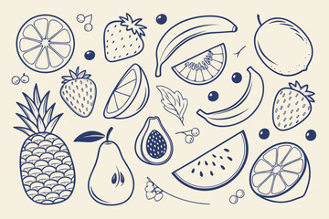 Assorted Hand Drawn Fruits And Berries food healthy