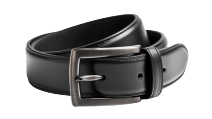 Folded black leather belt with a metal buckle