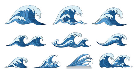 Dynamic blue ocean waves crashing with white foam, perfect for coastal designs.