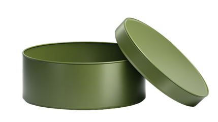 Olive-green cylindrical container with open lid