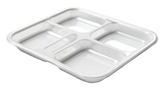 White, square food compartment tray