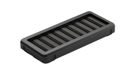Dark gray rectangular container with rows of slots