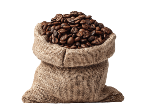 Coffee beans in bag isolated on transparent background, Clipart png