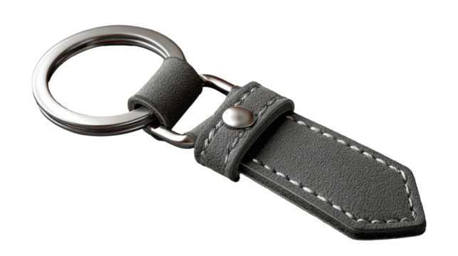 Gray leather key ring with metal loop