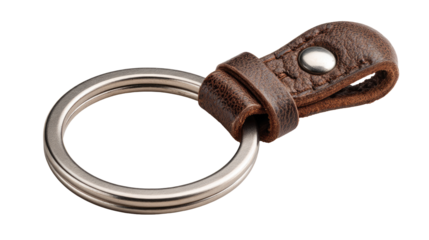 Brown leather key ring with a metal ring