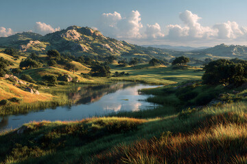 Scenic view of diverse landscapes with water bodies nd green fields