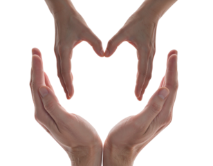 Silhouette Hands Creating Heart Around Cross, Minimalist Concept, Isolated