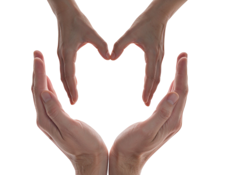 Silhouette Hands Creating Heart Around Cross, Minimalist Concept, Isolated