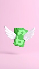 Money with Wings, 3D Render, Pink Background