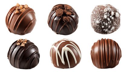  set of chocolate truffles, pralines isolated on transparent background, Clipart png