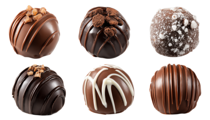 set of chocolate truffles, pralines isolated on transparent background, Clipart png