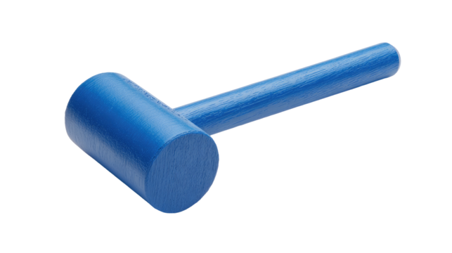 Blue plastic mallet, rounded head, long handle