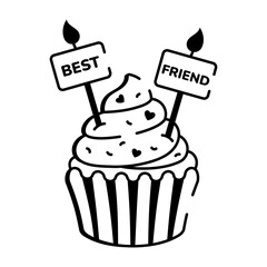 A sketchy style icon depicting cupcake
