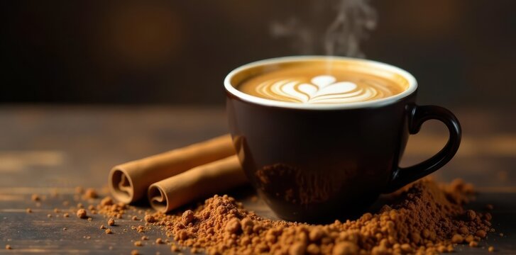 Dark roast coffee, creamy milk, ground cinnamon, fragrant, warmth